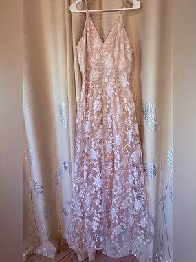 Lulu's Blush Pink Lace Floral Maxi Dress